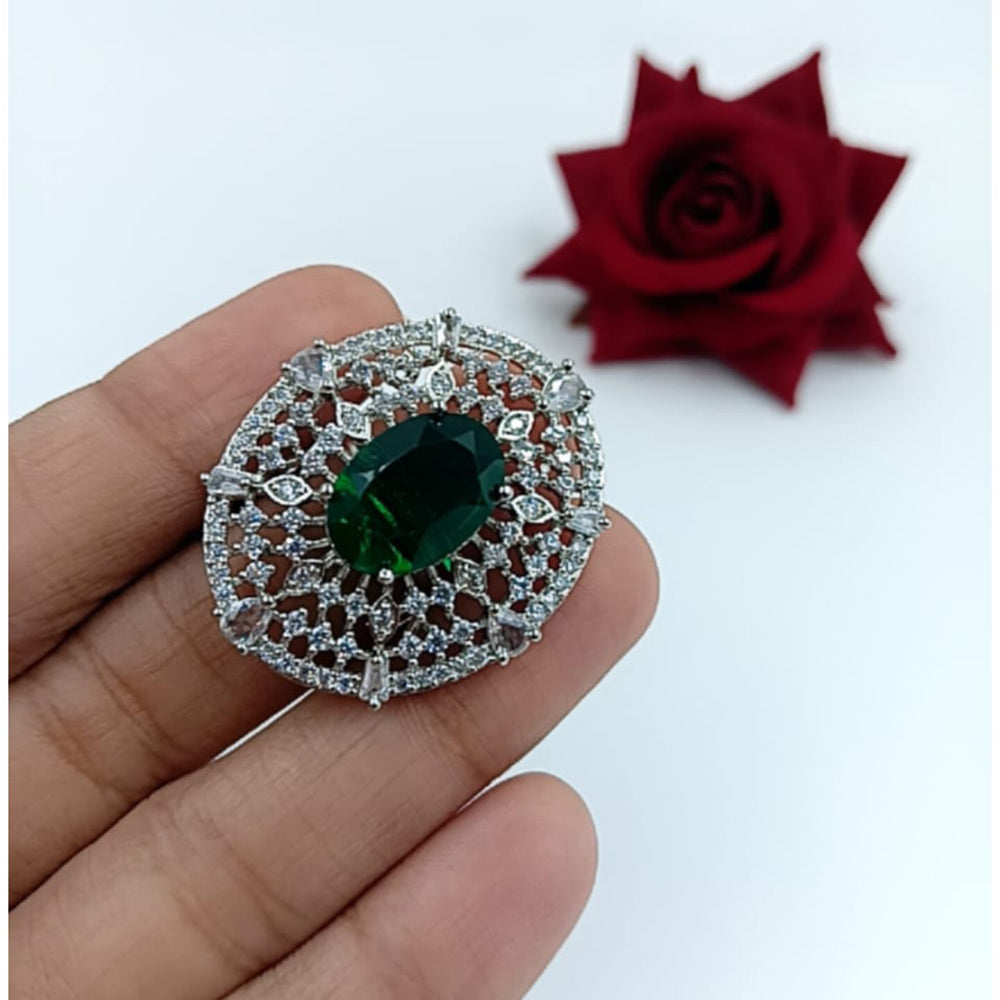 Manisha Jewellery Elegant Silver-Plated American Diamond Ring for Women