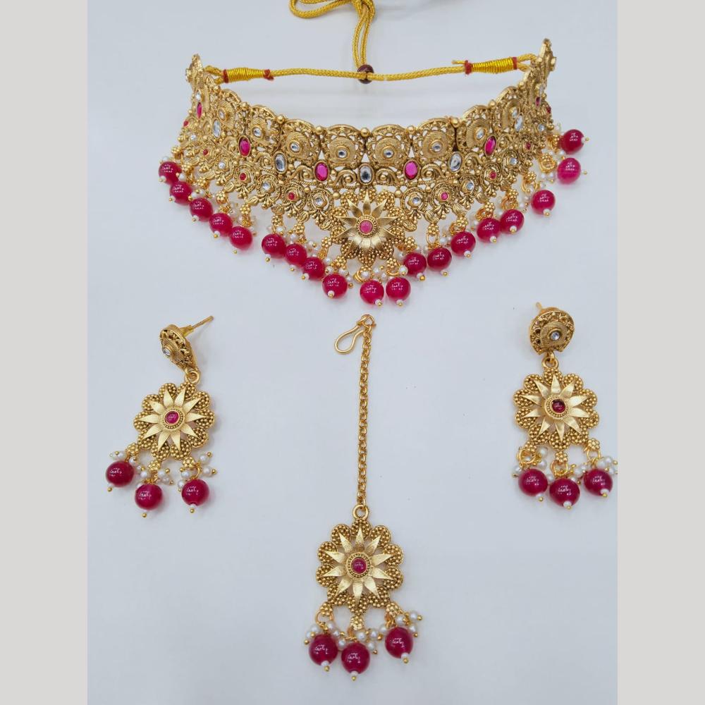 Manisha Jewellery Gold Plated Pota Stone And Beads Choker Necklace Set