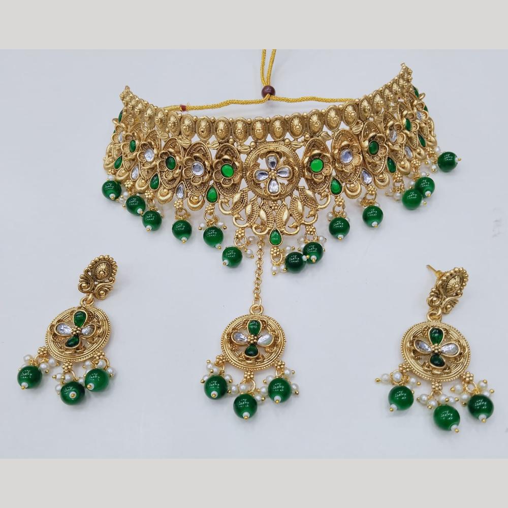 Manisha Jewellery Gold Plated Pota Stone And Beads Choker Necklace Set