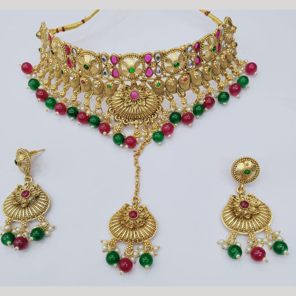 Manisha Jewellery Gold Plated Pota Stone And Beads Choker Necklace Set