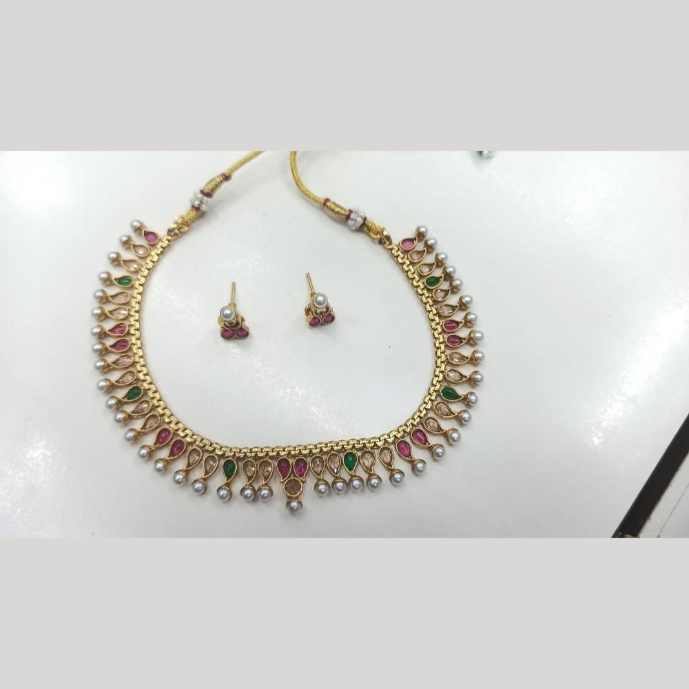 Manisha Jewellery Radiant Grace Gold-Plated Crystal & Pearl Necklace Set