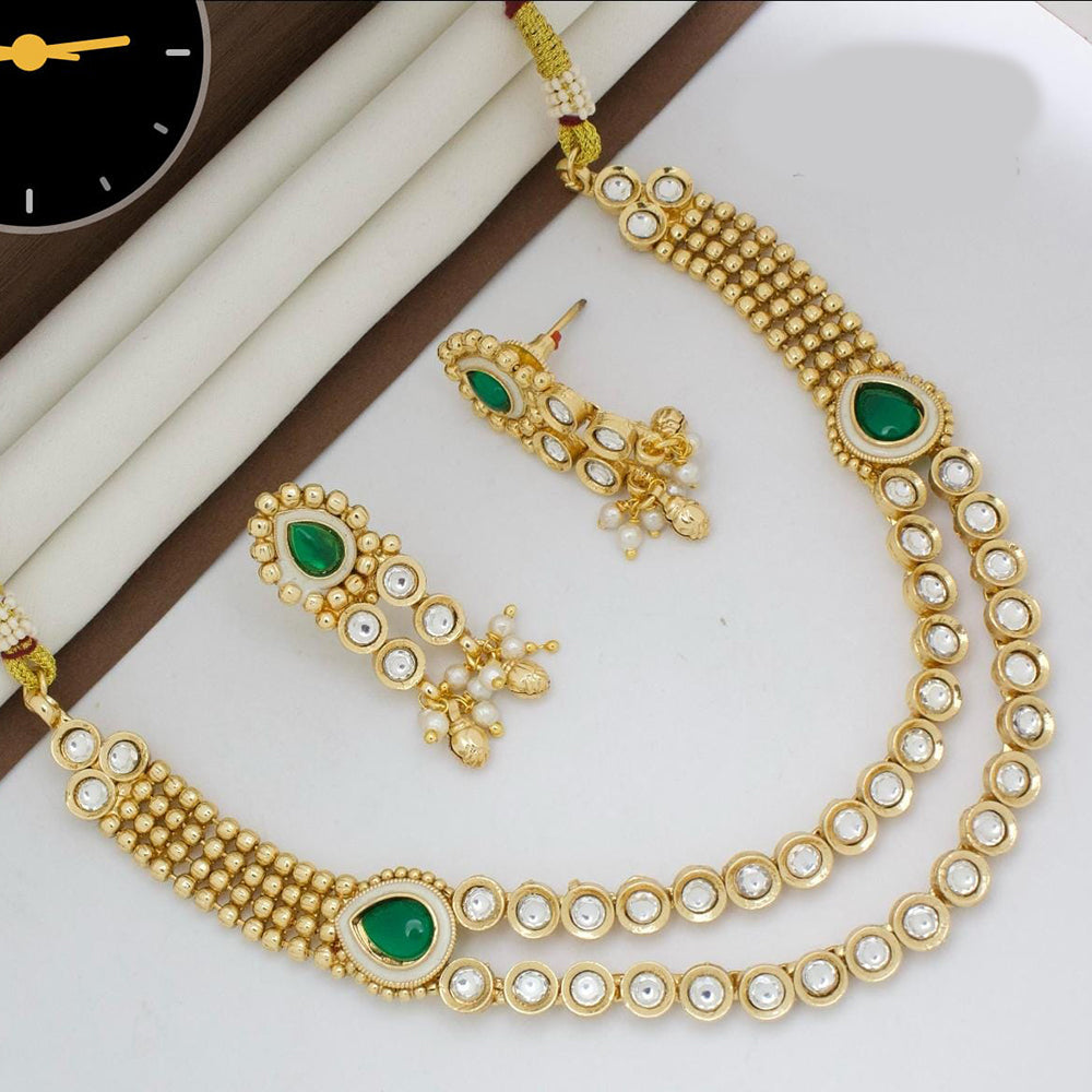 Manisha Jewellery Gold Plated Designer Pota And Kundan Meenakari Necklace Set