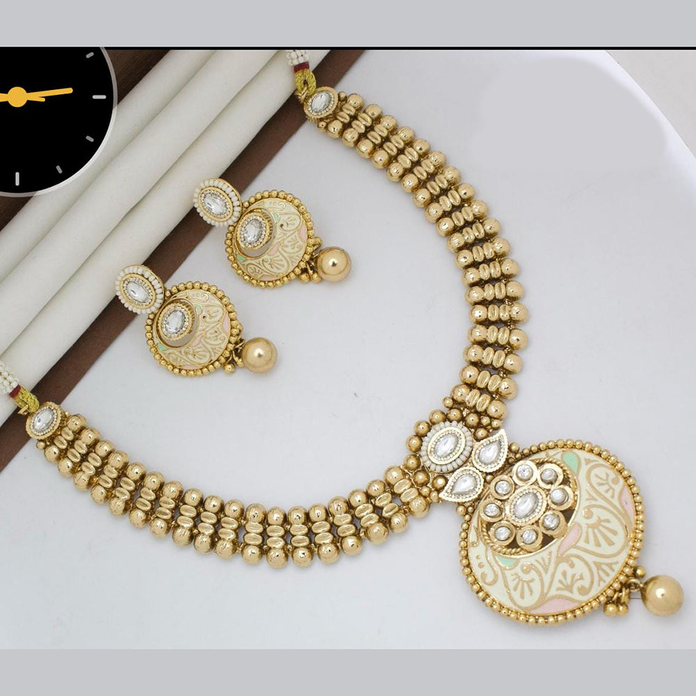 Manisha Jewellery Gold Plated Designer Pota And Kundan Meenakari Necklace Set