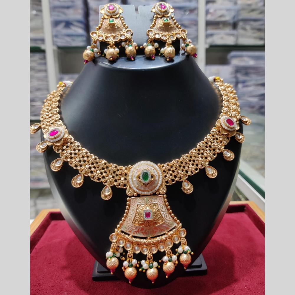 Manisha Jewellery Royal Charm Gold Plated Pota Stone Necklace Set
