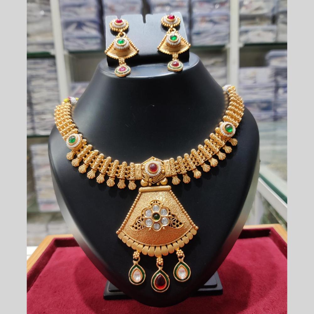 Manisha Jewellery Royal Charm Gold Plated Pota Stone Necklace Set