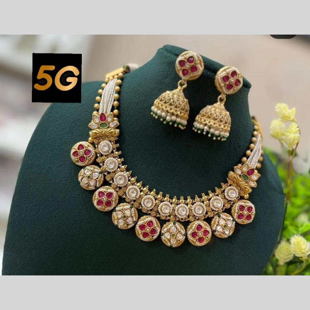 Manisha Jewellery Royal Glow Gold Plated Pota Stone And Pearl Necklace Set