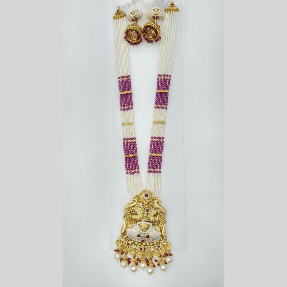 Manisha Jewellery Royal Glow Gold Plated Pota Stone And Pearl Necklace Set