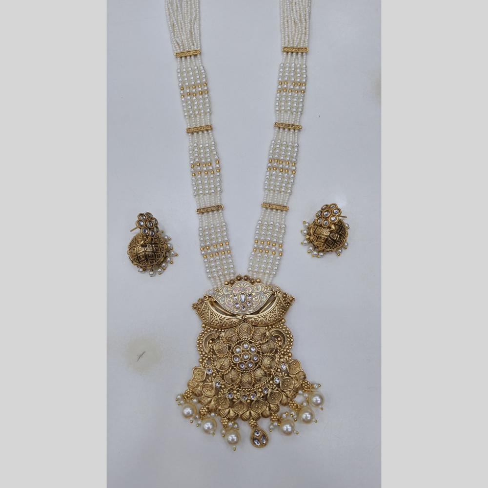 Manisha Jewellery Royal Glow Gold Plated Pota Stone And Pearl Necklace Set