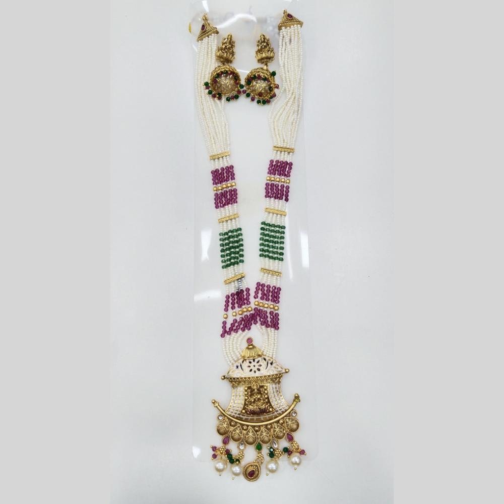 Manisha Jewellery Royal Glow Gold Plated Pota Stone And Pearl Necklace Set