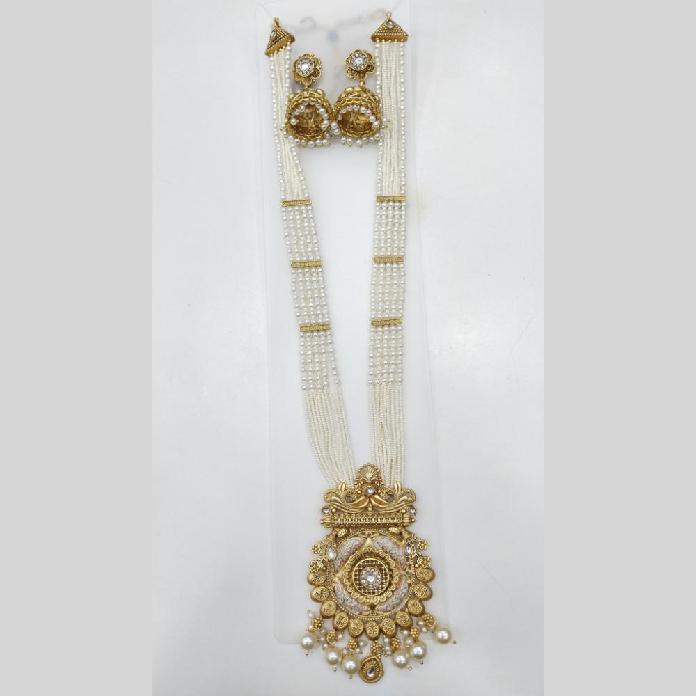 Manisha Jewellery Royal Glow Gold Plated Pota Stone And Pearl Necklace Set