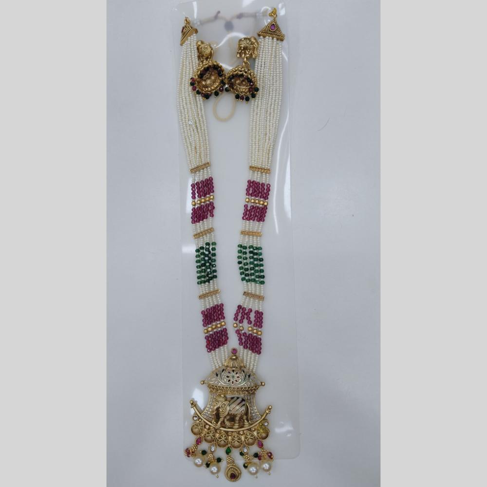 Manisha Jewellery Royal Glow Gold Plated Pota Stone And Pearl Necklace Set