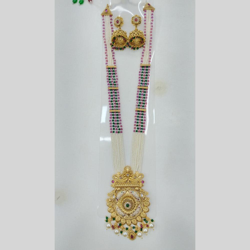 Manisha Jewellery Royal Glow Gold Plated Pota Stone And Pearl Necklace Set