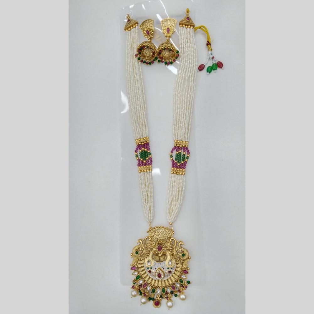 Manisha Jewellery Royal Glow Gold Plated Pota Stone And Pearl Necklace Set