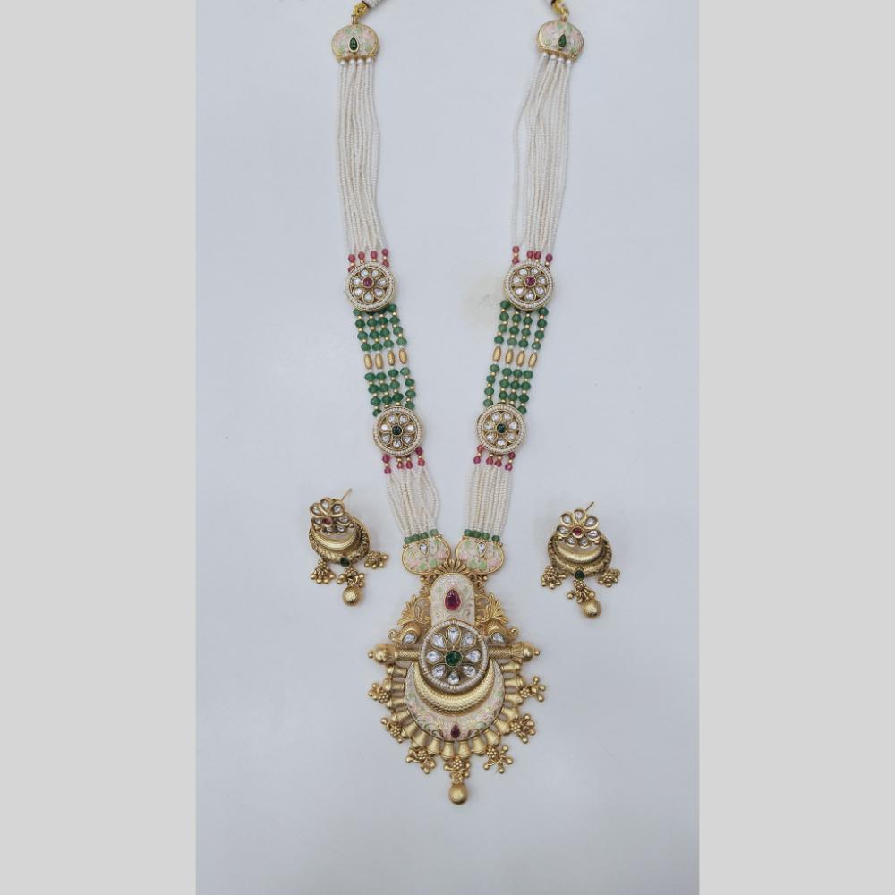 Manisha Jewellery Royal Glow Gold Plated Pota Stone And Pearl Necklace Set