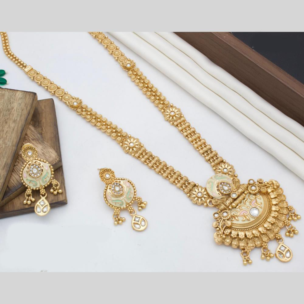 Manisha Jewellery Ethnic Gold Plated Adorned with Rich Pota Stones Meenakari Ideal for Bridal and Cultural Occasions Long Necklace Set