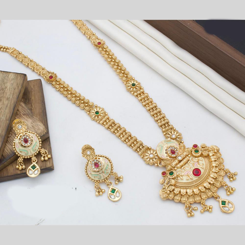 Manisha Jewellery Ethnic Gold Plated Adorned with Rich Pota Stones Meenakari Ideal for Bridal and Cultural Occasions Long Necklace Set