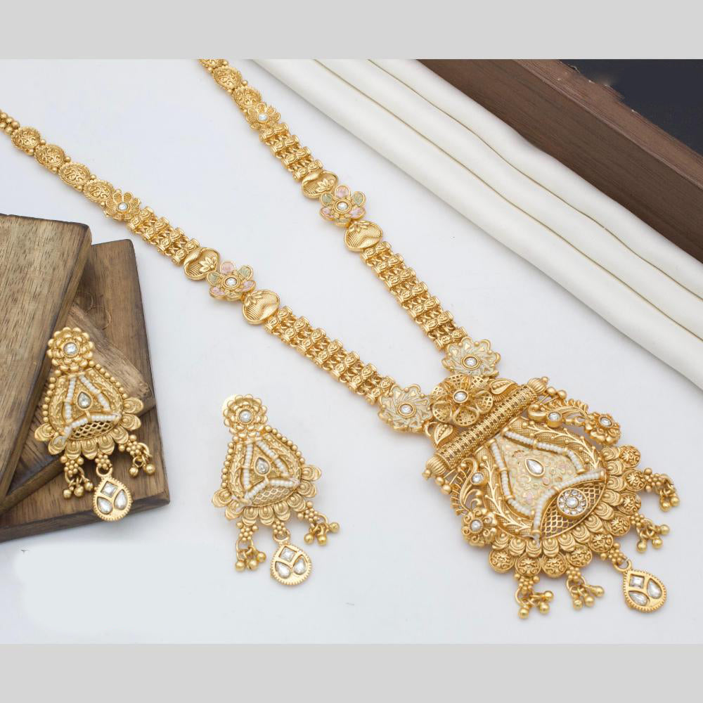 Manisha Jewellery Ethnic Gold Plated Adorned with Rich Pota Stones Meenakari Ideal for Bridal and Cultural Occasions Long Necklace Set