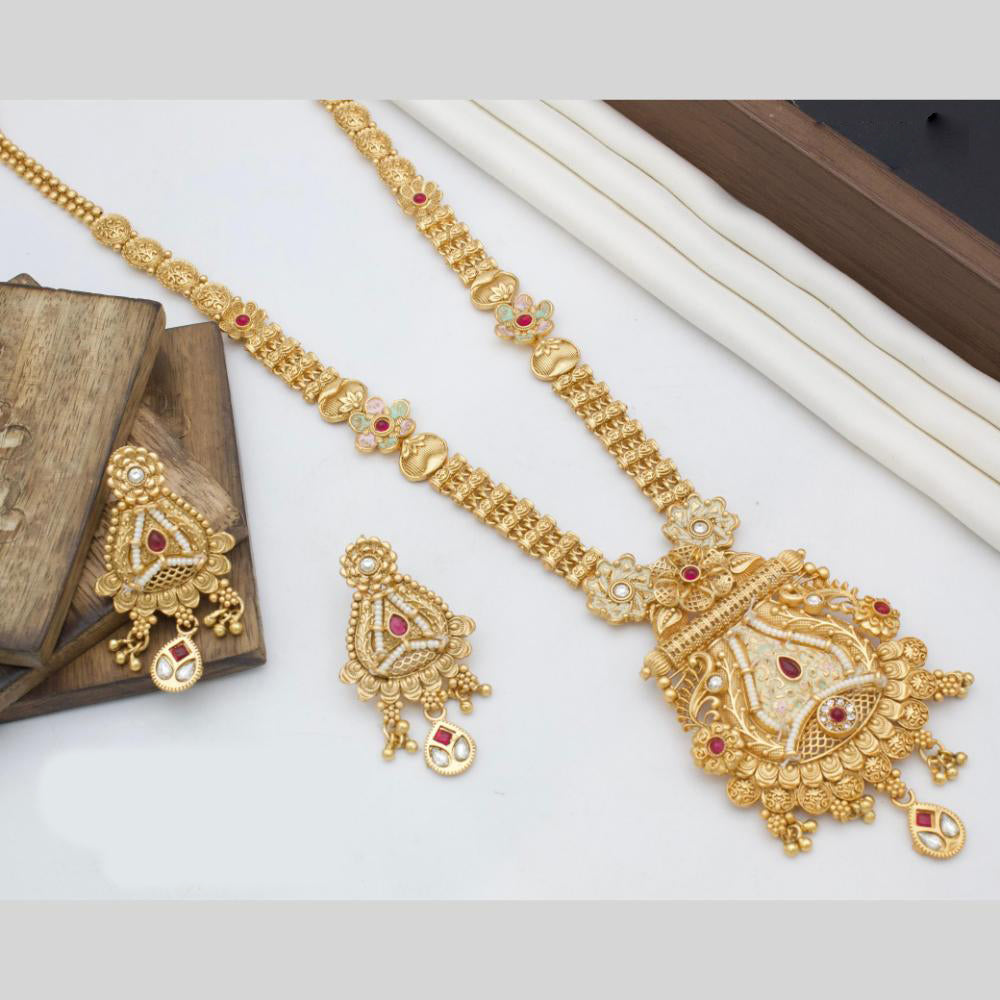 Manisha Jewellery Ethnic Gold Plated Adorned with Rich Pota Stones Meenakari Ideal for Bridal and Cultural Occasions Long Necklace Set