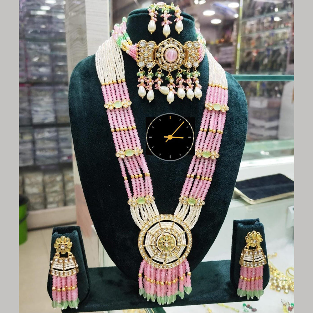 Manisha Jewellery Gold Plated Pota Stone And Pearls Long Necklace Set