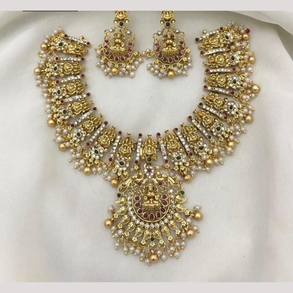 Manisha Jewellery Gold Plated Pota Stone And Beads Temple Necklace Set