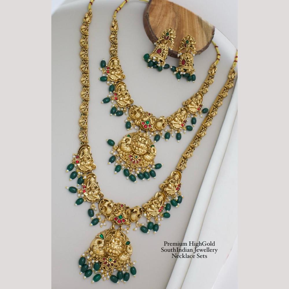 Manisha Jewellery Gold Plated Pota Stone And Beads Temple Double Necklace Set