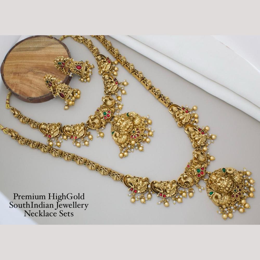 Manisha Jewellery Gold Plated Pota Stone And Beads Temple Double Necklace Set