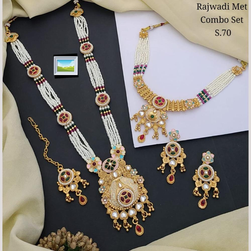 Manisha Jewellery Gold Plated Pota Stone And Pearl Combo Set