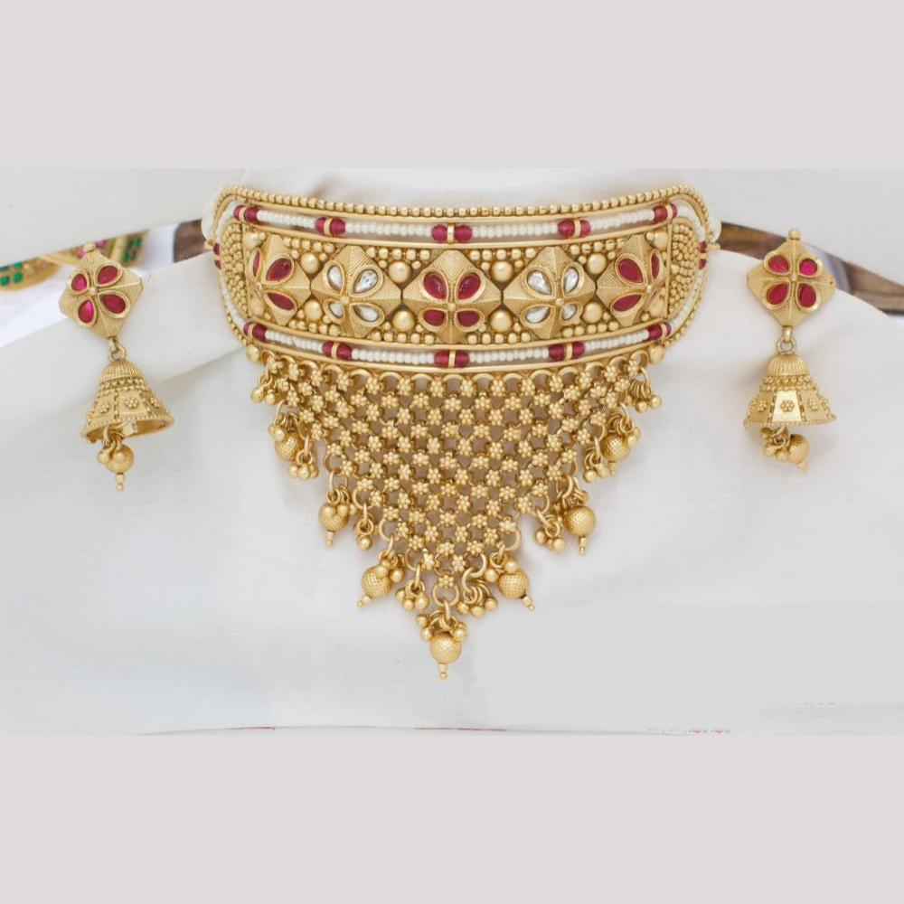 Manisha Jewellery Gold Plated Pota Stone And Ghungroo Choker Necklace Set