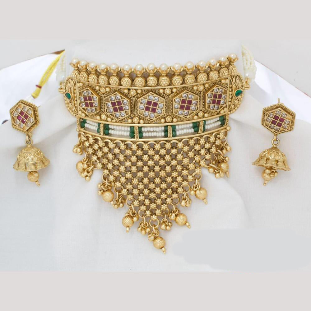 Manisha Jewellery Gold Plated Pota Stone And Ghungroo Choker Necklace Set
