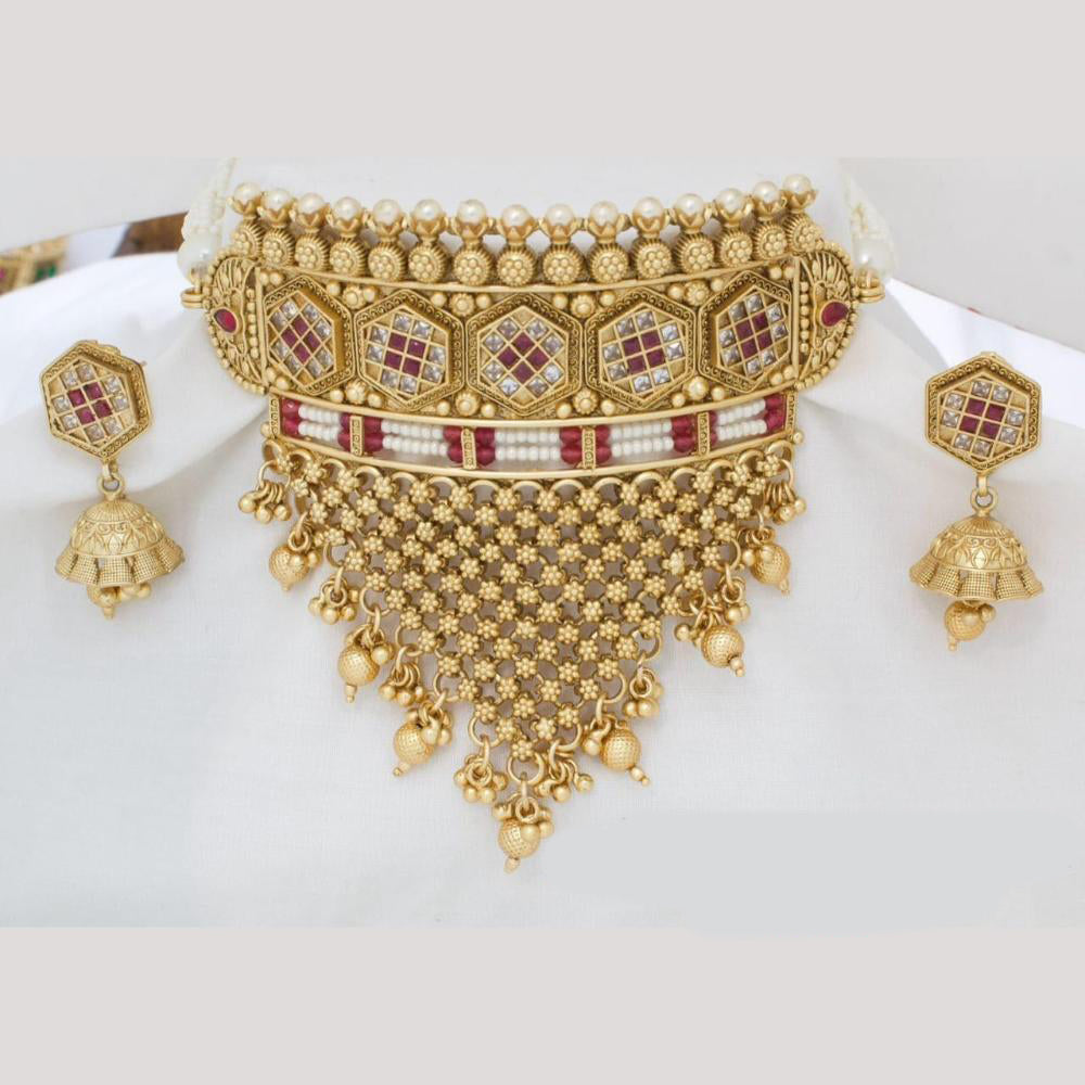 Manisha Jewellery Gold Plated Pota Stone And Ghungroo Choker Necklace Set