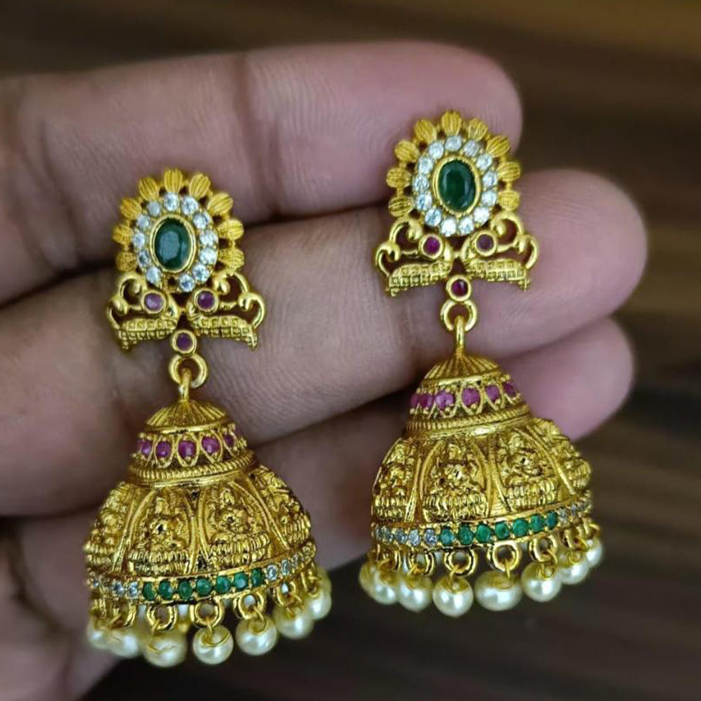 Manisha Jewellery Gold Plated Pota Stone And Pearls Temple Jhumki Earrings