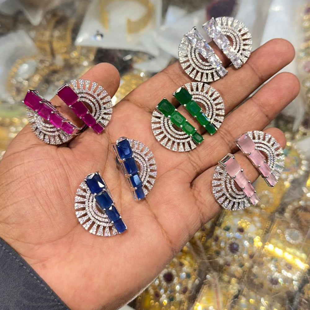 Manisha Jewellery Silver Plated American Diamond Stud Earrings (One Piece Only)