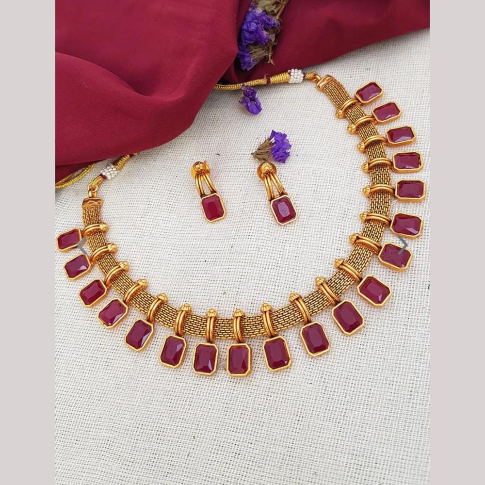 Manisha Jewellery Gold Plated Pota Stone Necklace Set
