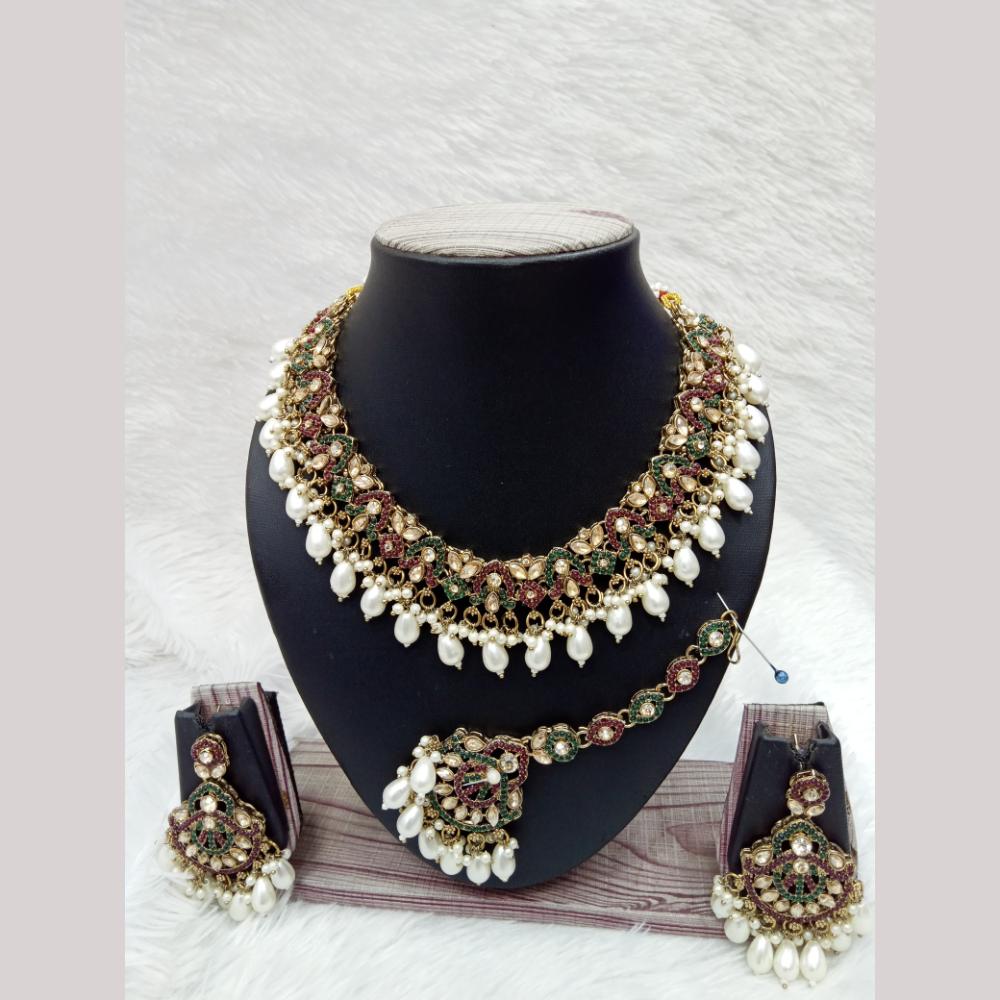 Manisha Jewellery Gold Plated Crystal Stone Beads And Pearl Necklace Set