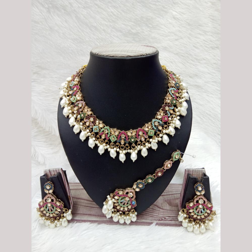 Manisha Jewellery Gold Plated Crystal Stone Beads And Pearl Necklace Set