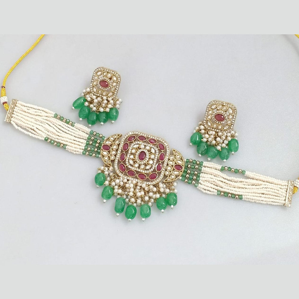 Manisha Jewellery Gold Plated Pota Stone And Pearls Choker Necklace Set