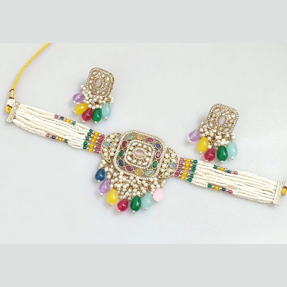 Manisha Jewellery Gold Plated Pota Stone And Pearls Choker Necklace Set