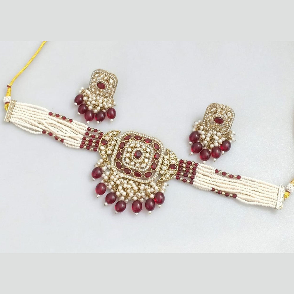 Manisha Jewellery Gold Plated Pota Stone And Pearls Choker Necklace Set