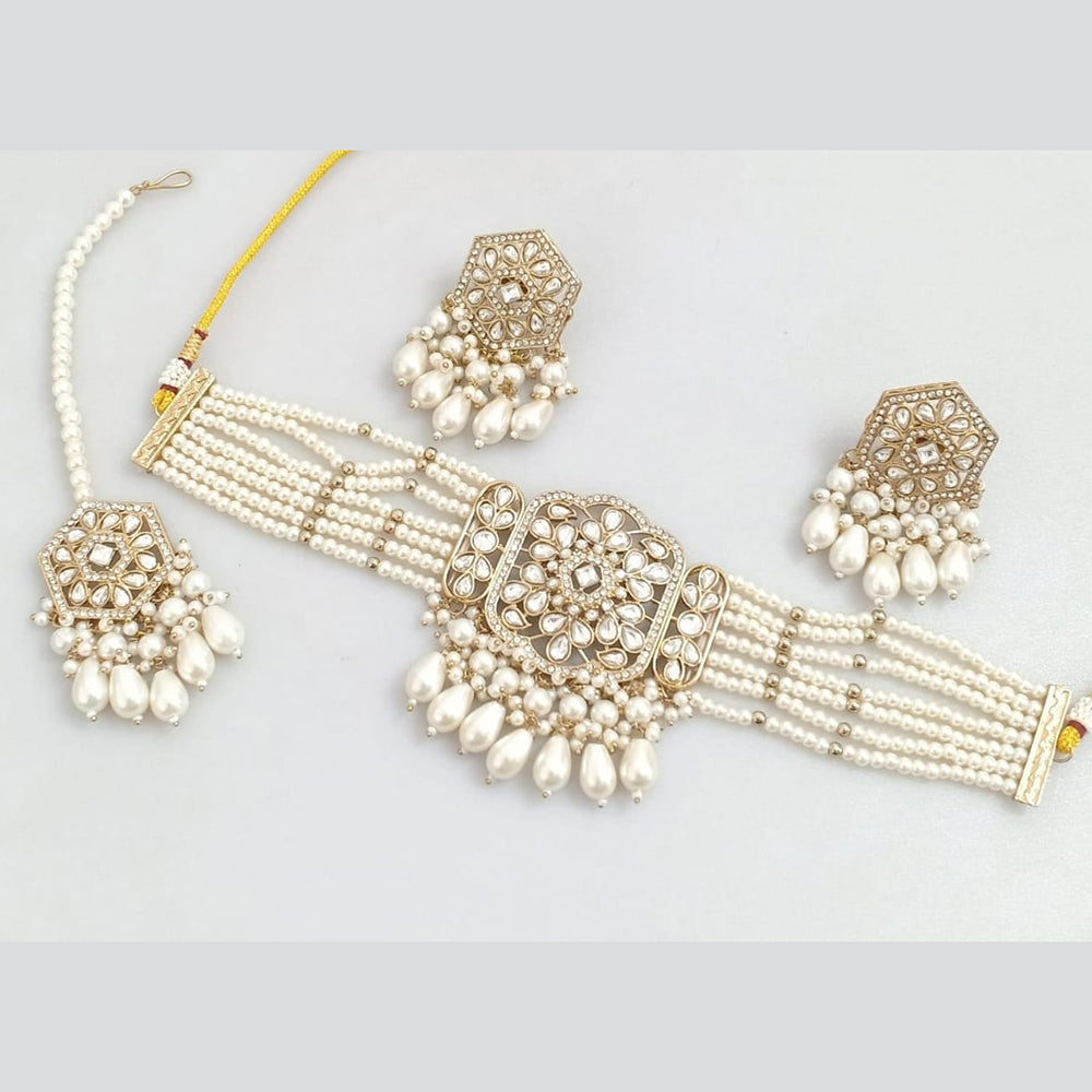 Manisha Jewellery Gold Plated Pota Stone And Pearls Choker Necklace Set