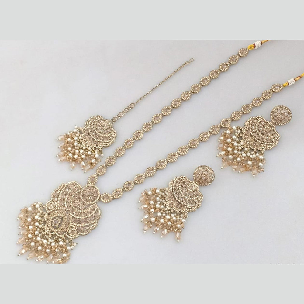 Manisha Jewellery Gold Plated Crystal Stone And Pearls Long Necklace Set