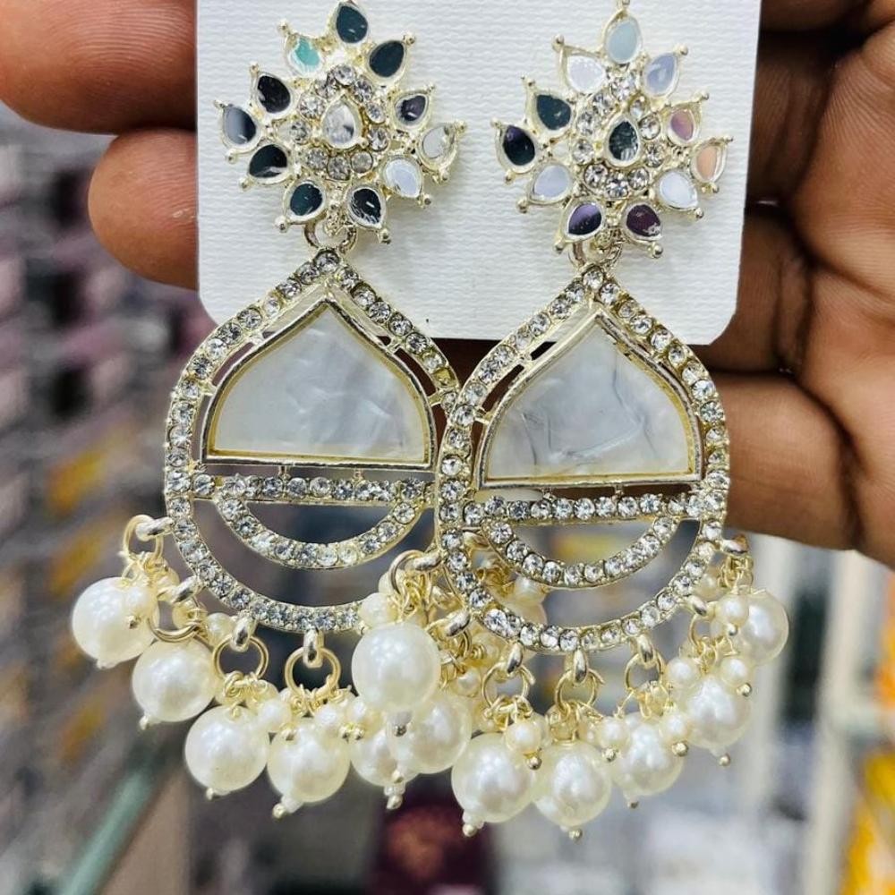 Manisha Jewellery Gold Plated Austrian Stone And Pearls Dangler Earrings