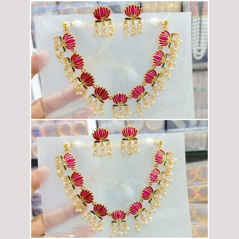 Manisha Jewellery Gold Plated Pearls And Meenakari Necklace Set
