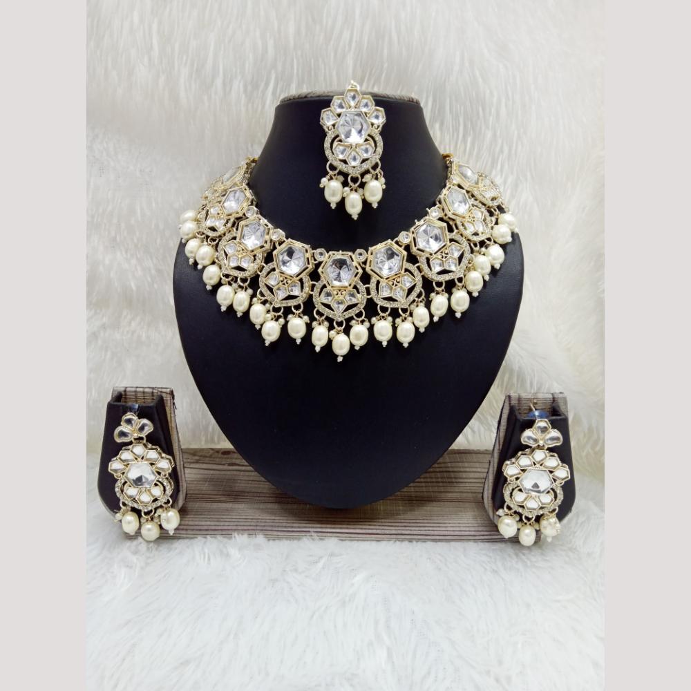 Manisha Jewellery Gold Plated Crystal Stone Beads And Pearl Necklace Set