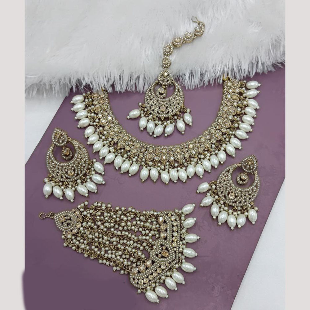 Manisha Jewellery Gold Plated Austrain Stone And Pearls Necklace Set