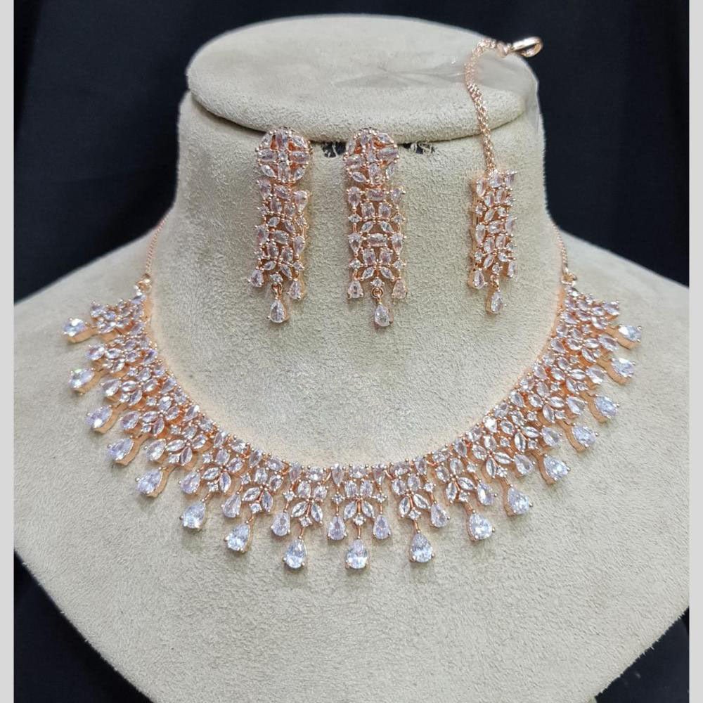 Manisha Jewellery Rose Gold Plated American Diamond Necklace Set
