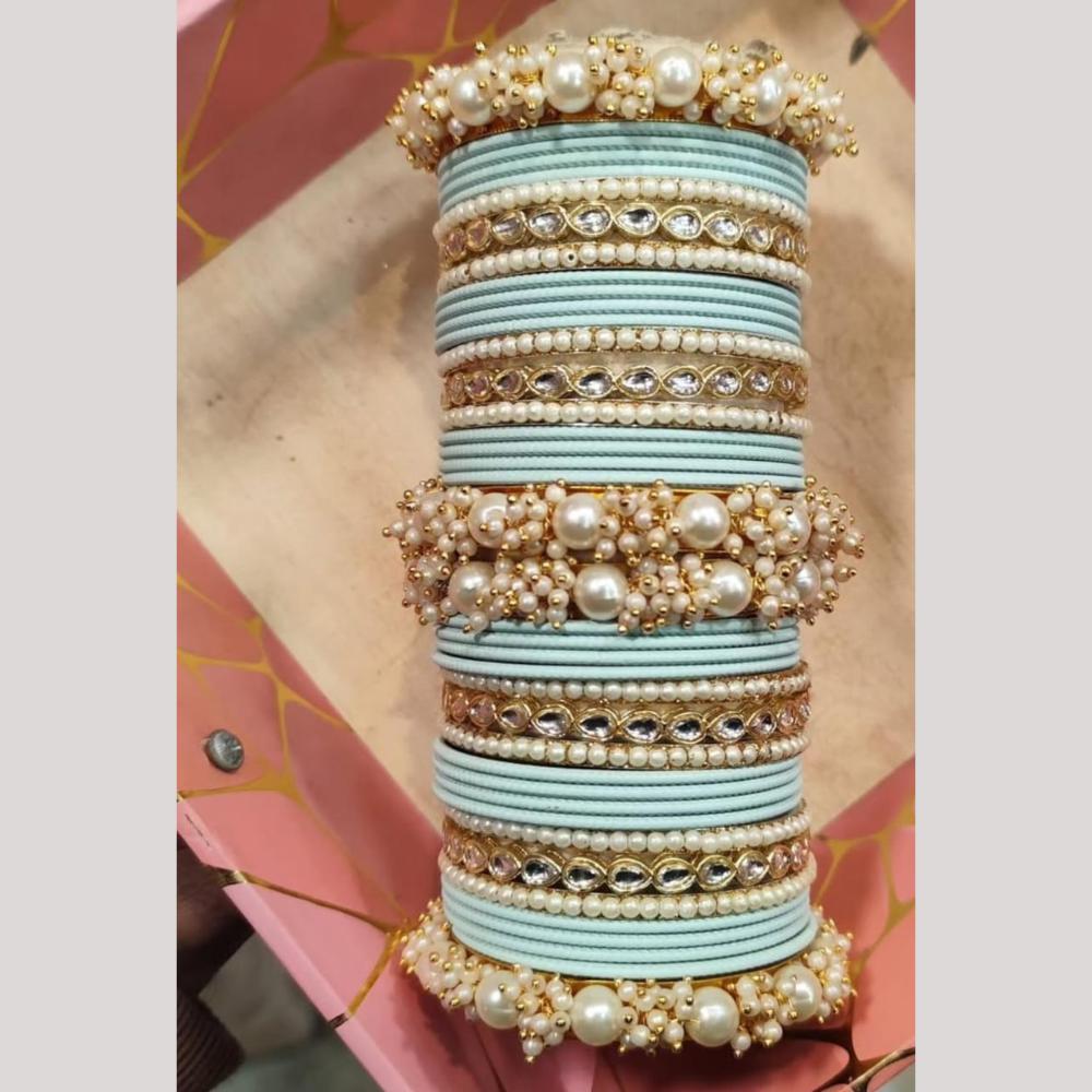 Manisha Jewellery Gold Plated Kundan Stone And Pearl Bangles Set