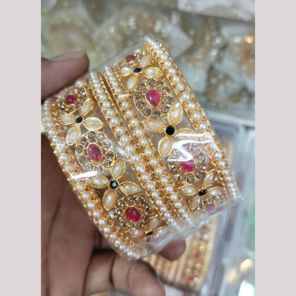Manisha Jewellery Gold Plated Pota Stone And Pearls Bangles Set