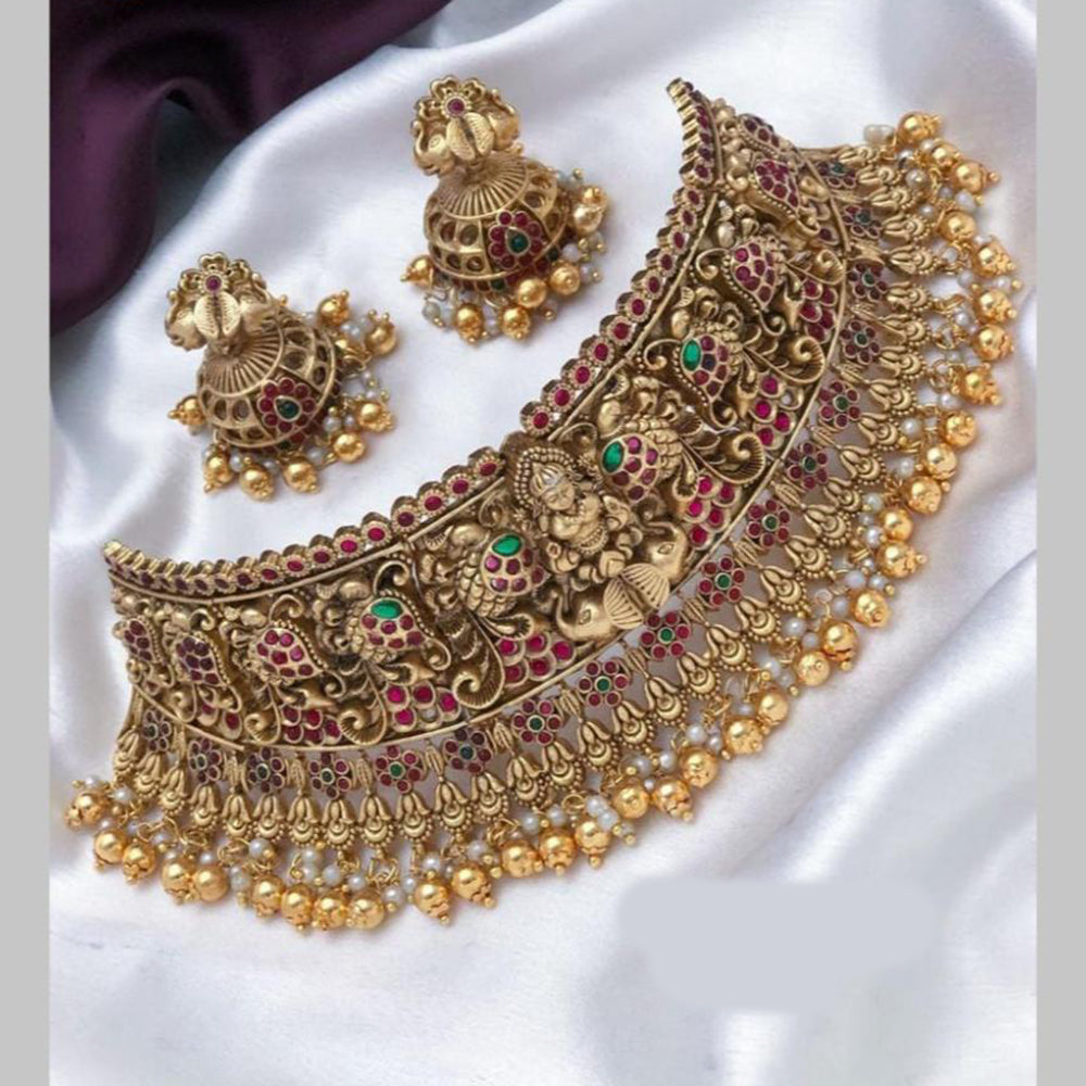 Manisha Jewellery Gold Plated Pota Stone And Beads Choker Necklace Set