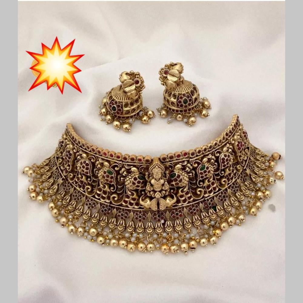 Manisha Jewellery Gold Plated Pota Stone And Beads Choker Necklace Set