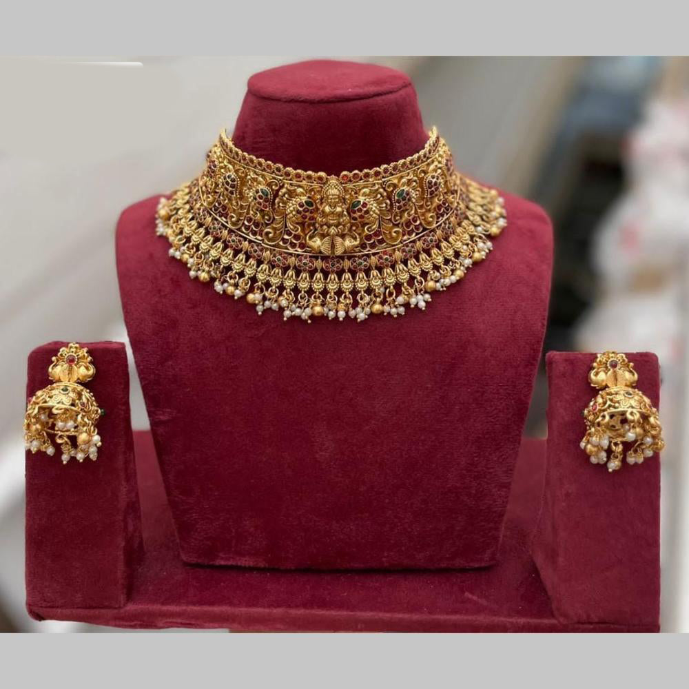 Manisha Jewellery Gold Plated Pota Stone And Beads Choker Necklace Set